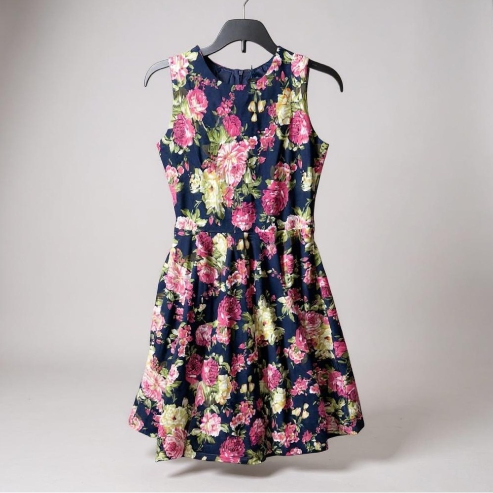 Blackbutterfly Pink and Navy Kids Sleeveless Fit and Flare Sundress‎ Size 11-12